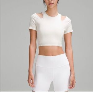 Lululemon Athletica White Crop Cut-Out T-Shirt